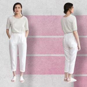 𝐑𝐀𝐂𝐇𝐄𝐋 𝐑𝐎𝐘 𝐖HITE CUFF LEG 𝐋𝐈𝐍𝐄𝐍 𝐏𝐀𝐍𝐓𝐒